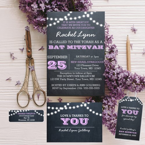 Chalkboard Lights Lilac Personalized Label