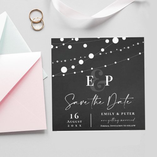 chalkboard Lights Monogram Wedding Save The Date Invitation