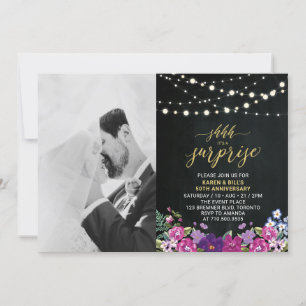 Chalkboard & Lights Photo 50th Wedding Anniversary Invitation