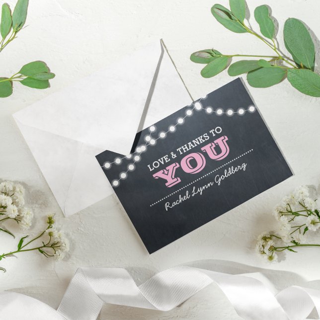 Chalkboard Lights Pink Bat Mitzvah Thank You Note Card (Creator Uploaded)
