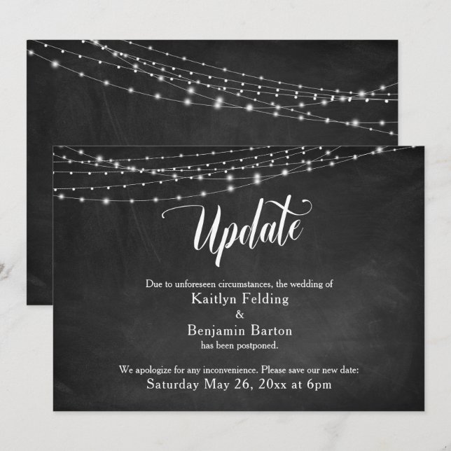 Chalkboard & Lights Postponed Wedding Announcement (Front/Back)