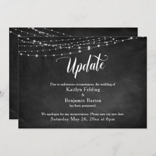 Chalkboard & Lights Postponed Wedding Announcement