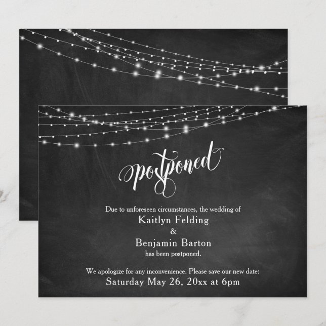 Chalkboard & Lights Postponed Wedding Announcement (Front/Back)