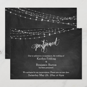 Chalkboard & Lights Postponed Wedding Announcement
