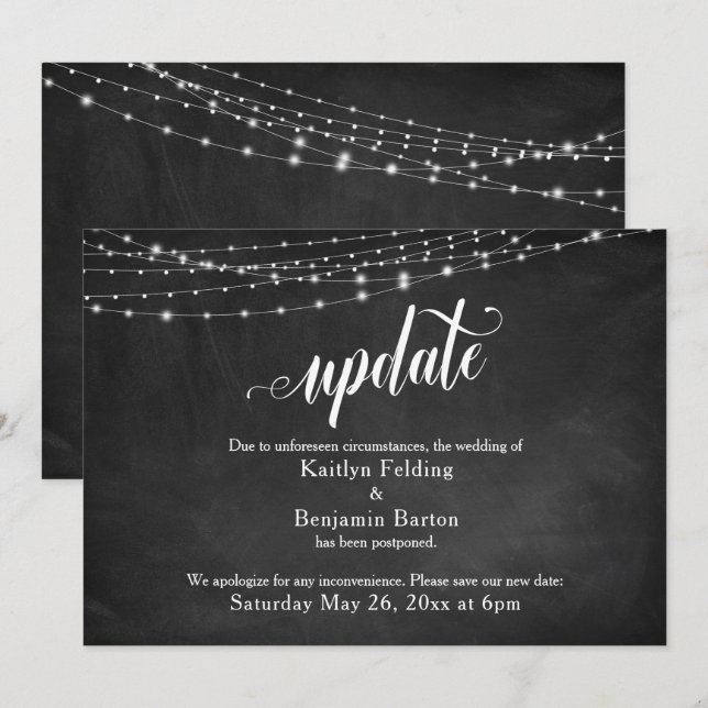 Chalkboard & Lights Postponed Wedding Announcement (Front/Back)