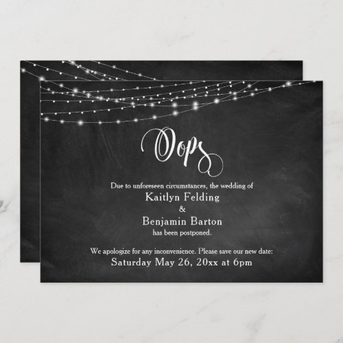 Chalkboard  Lights Postponed Wedding Humor Oops Invitation