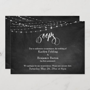 Chalkboard & Lights Postponed Wedding Humor "Oops" Invitation