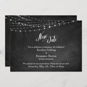 Chalkboard & Lights Postponed Wedding "New Date" Invitation