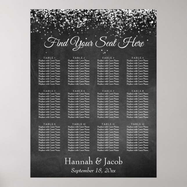 Chalkboard & Lights Reception Seating Chart (Front)