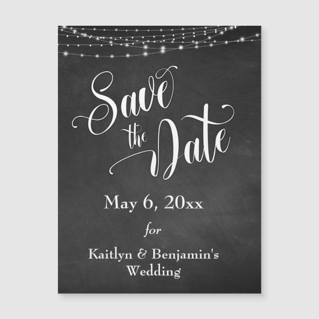 Chalkboard & Lights Save the Date Magnetic Card (Front)