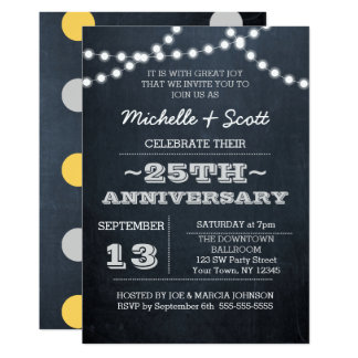 Chalkboard Lights Silver 25th Anniversary Invite