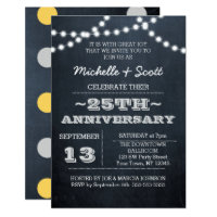 Chalkboard Lights Silver 25th Anniversary Sm Invitation