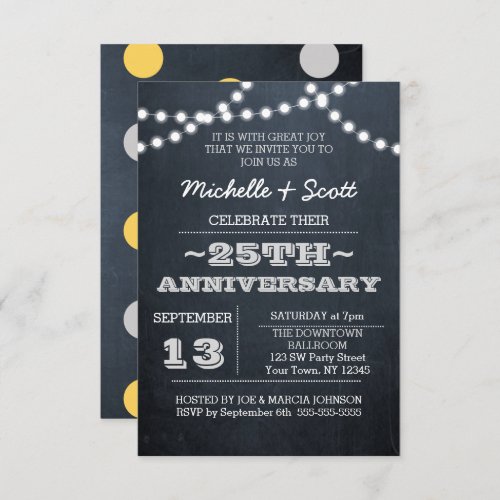 Chalkboard Lights Silver 25th Anniversary Sm Invitation
