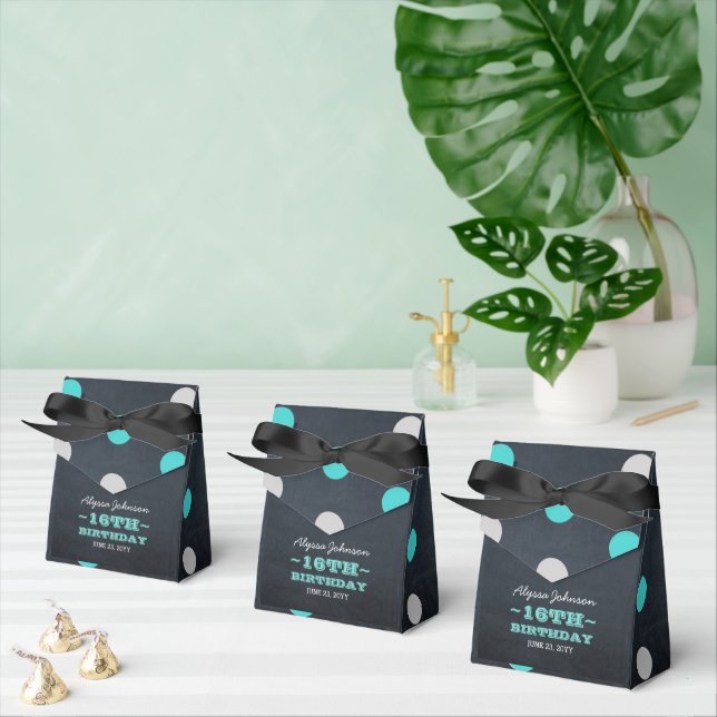 Chalkboard Lights Teal 16th Birthday Favor Box (Multiple)