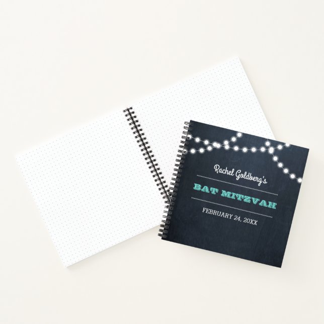 Chalkboard Lights Teal Bat Mitzvah Guest Book (Inside)