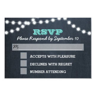 Chalkboard Lights Teal Bat Mitzvah RSVP Card