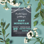 Chalkboard Lights Teal Bat Mitzvah Save the Date Announcement Postcard<br><div class="desc">These Casual Chic Save the Date Postcards are the perfect way to announce your event! Customize the text to say just what you want.

Additional Colors and coordinating items available.</div>