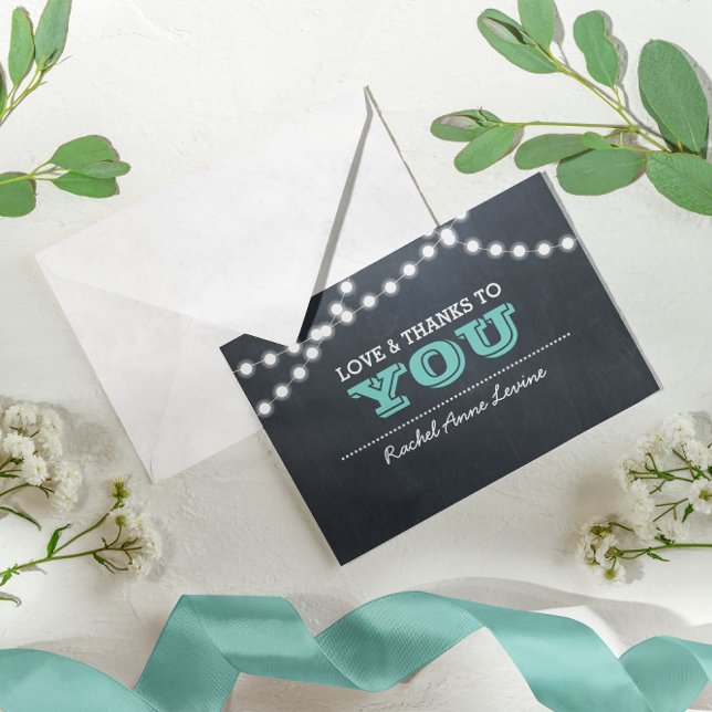 Chalkboard Lights Teal Bat Mitzvah Thank You Note (Creator Uploaded)