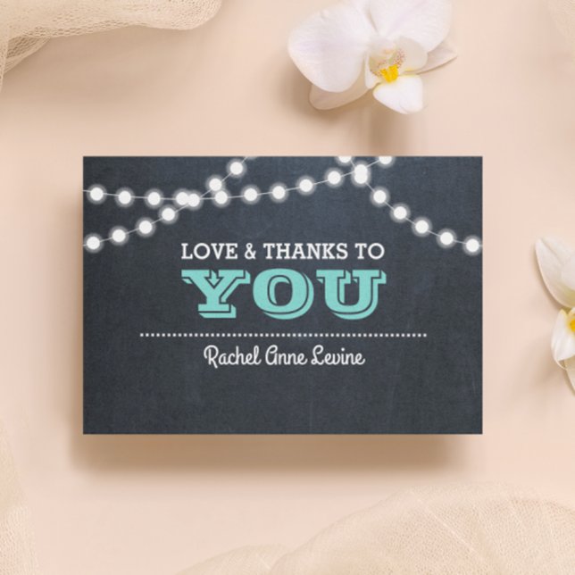Chalkboard Lights Teal Bat Mitzvah Thank You Note Card (Creator Uploaded)