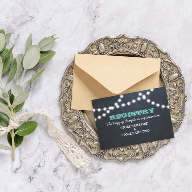 Chalkboard Lights Teal Bridal Wedding Registry Enclosure Card (Creator Uploaded)