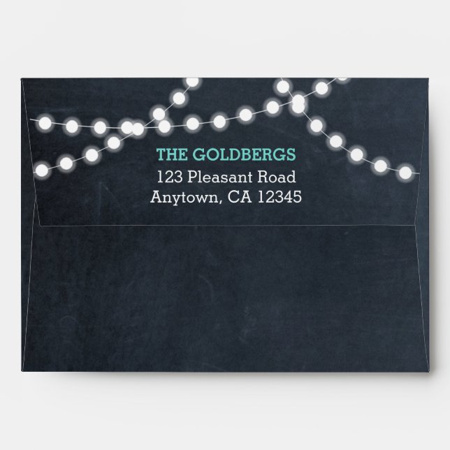 Chalkboard Lights Teal Personalized Envelope (Back (Top Flap))