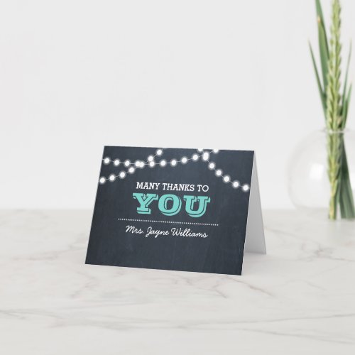 Chalkboard Lights Teal Thank You Note