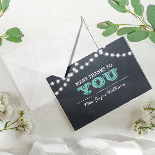 Chalkboard Lights Teal Thank You Note Card
