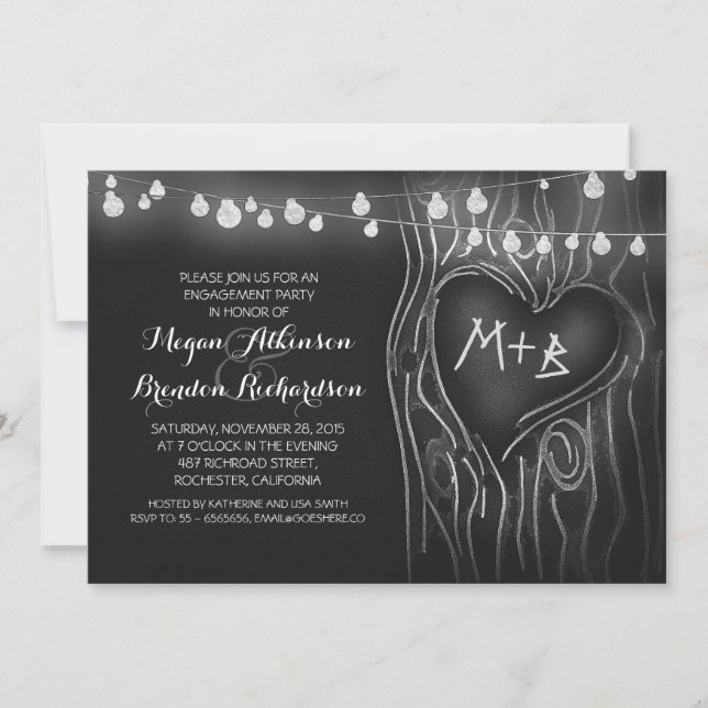 chalkboard lights tree romantic engagement party invitation (Front)