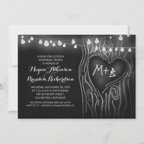 chalkboard lights tree romantic rehearsal dinner personalized announcements