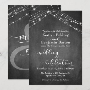 Chalkboard Lights Wedding Celebration Calligraphy Invitation
