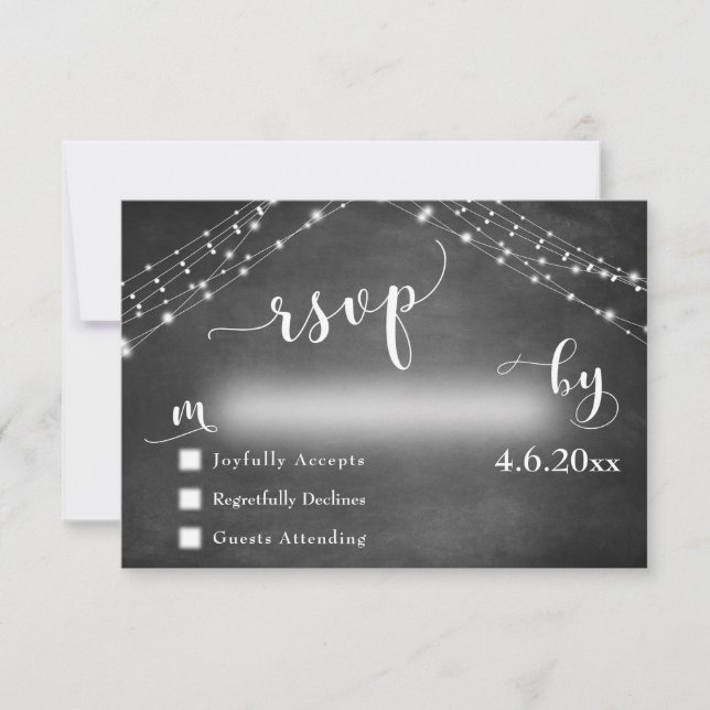 Chalkboard & Lights with Wedding Calligraphy RSVP Card (Front)