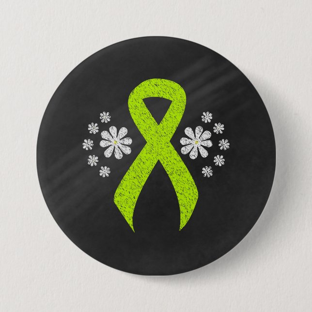 Chalkboard Lime Green Awareness Ribbon Pinback Button (Front)
