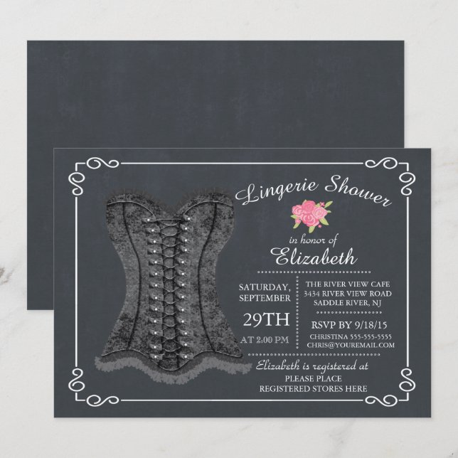Chalkboard Lingerie Bridal Shower Invitation (Front/Back)