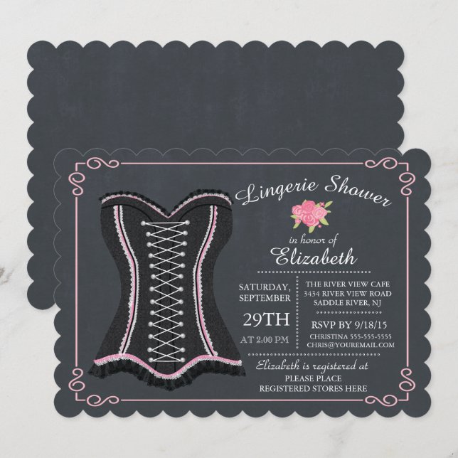 Chalkboard Lingerie Bridal Shower Invitation (Front/Back)