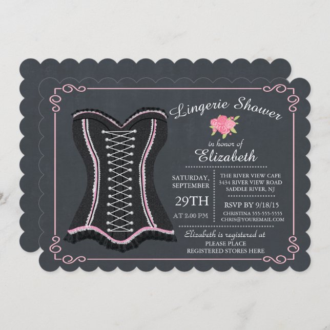 Chalkboard Lingerie Bridal Shower Invitation (Front/Back)