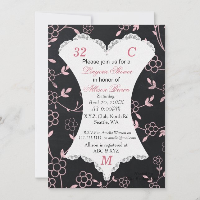 Chalkboard Lingerie Shower Bachelorette Invitation (Front)