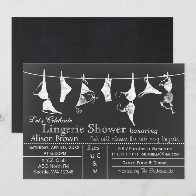 Chalkboard Lingerie Shower Invitatio Invitation (Front/Back)