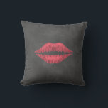 Chalkboard Lips Outdoor Pillow<br><div class="desc">Cherry red lips on a chalkboard background accent one side of this outdoor pillow; the other side is decorated with a Mrs., that can easily be changed to a name or deleted if preferred. The coordinating Mr. pillow with a mustache is also available. Both are perfect for the sweetheart table...</div>