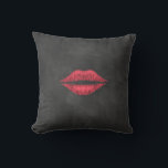Chalkboard Lips Pillow<br><div class="desc">Cherry red lips on a chalkboard background accent one side of this pillow the other side is decorated with a Mrs., that can easily be changed to a name or deleted if preferred. just contact us at prettyfancyinvites@gmail.com, if you need help with that. The coordinating Mr. pillow with a mustache...</div>