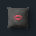 Chalkboard Lips Pillow<br><div class="desc">Cherry red lips on a chalkboard background accent one side of this pillow the other side is decorated with a Mrs., that can easily be changed to a name or deleted if preferred. just contact us at prettyfancyinvites@gmail.com, if you need help with that. The coordinating Mr. pillow with a mustache...</div>