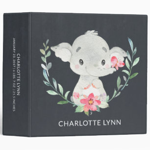 Chalkboard Little Elephant Girls Baby Photo Album 3 Ring Binder