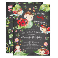 Chalkboard Little Lady Ladybug 1st Birthday Invitation