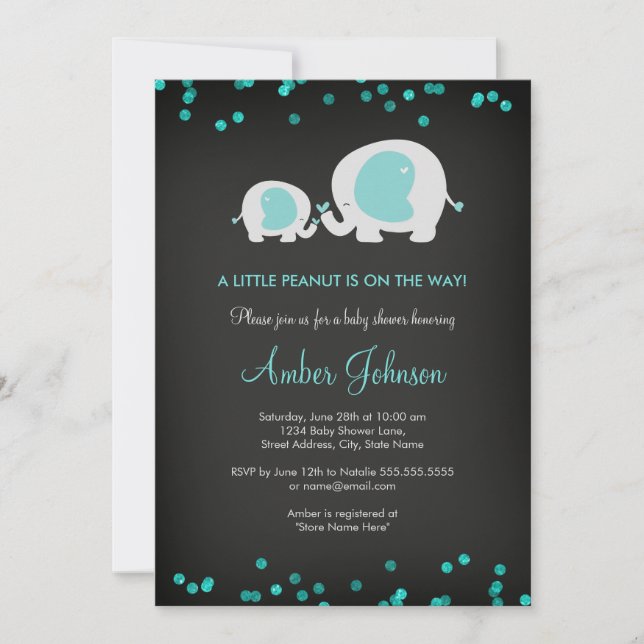 Chalkboard Little Peanut Blue Baby Shower Invite (Front)