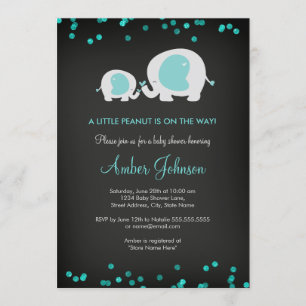 Chalkboard Little Peanut Blue Baby Shower Invite
