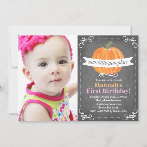 Chalkboard Little Pumpkin Birthday Invitation