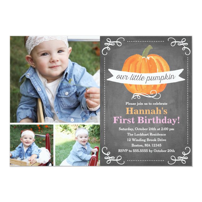 Chalkboard Little Pumpkin Birthday Invitation
