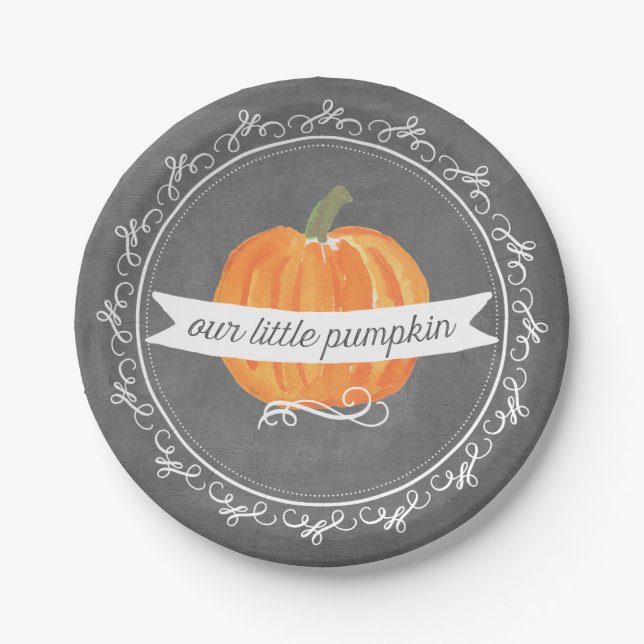 Chalkboard Little Pumpkin Birthday Paper Plate (Front)