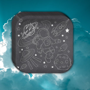Chalkboard Little Space Explorer Baby Shower  Paper Plates