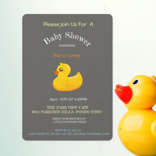 Chalkboard  look baby shower _  grunge yellow duck invitation