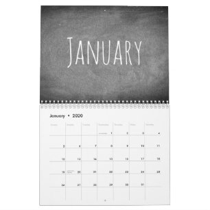 Chalkboard Look Black and White Text Modern 2020 Calendar